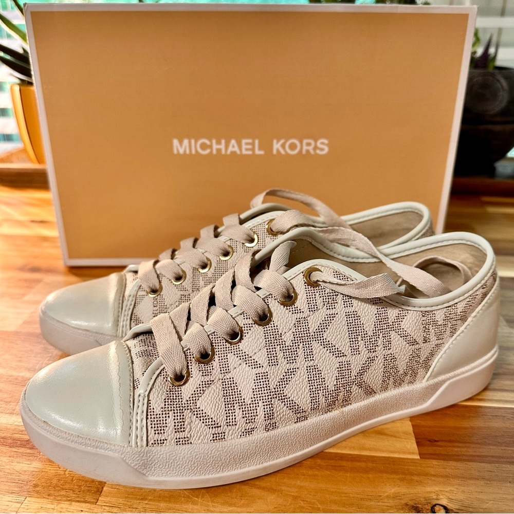 Michael Kors Beige and Cream Logo Sneakers